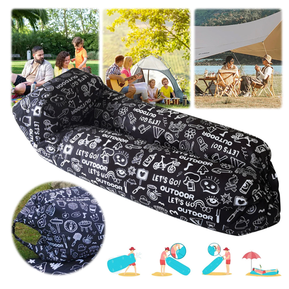 AIGONI™ Camping Inflatable Lounger Outdoor Graffiti Inflatable Sofa for ...