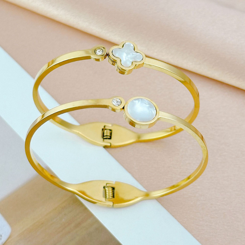 High-end Inlaid White Shell Bracelet Jewelry Titanium Steel Gold Korean ...
