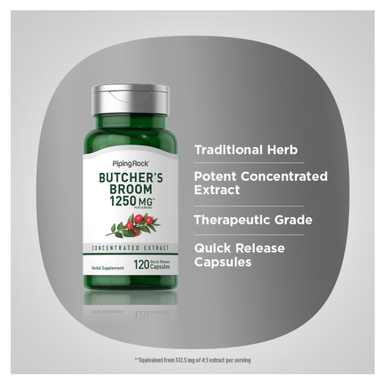 Ready Stocks Butcher's Broom 1250mg, 120 Capsules, Leg Veins ...