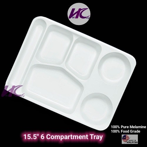 (HC) 100% Pure Melamine Pinggan Suku Separuh Diet Meal 6 Compartment ...