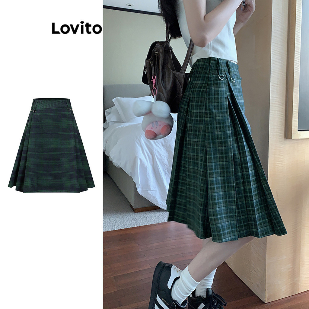 Lovito Preppy Gingham Metal Pattern Skirt for Women LBA82085 | Shopee ...