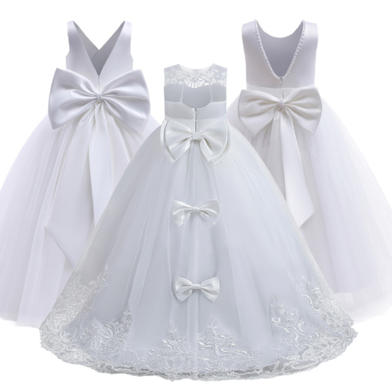 Children Princess Lace Long Dress Girls Party White Dresses Wedding ...