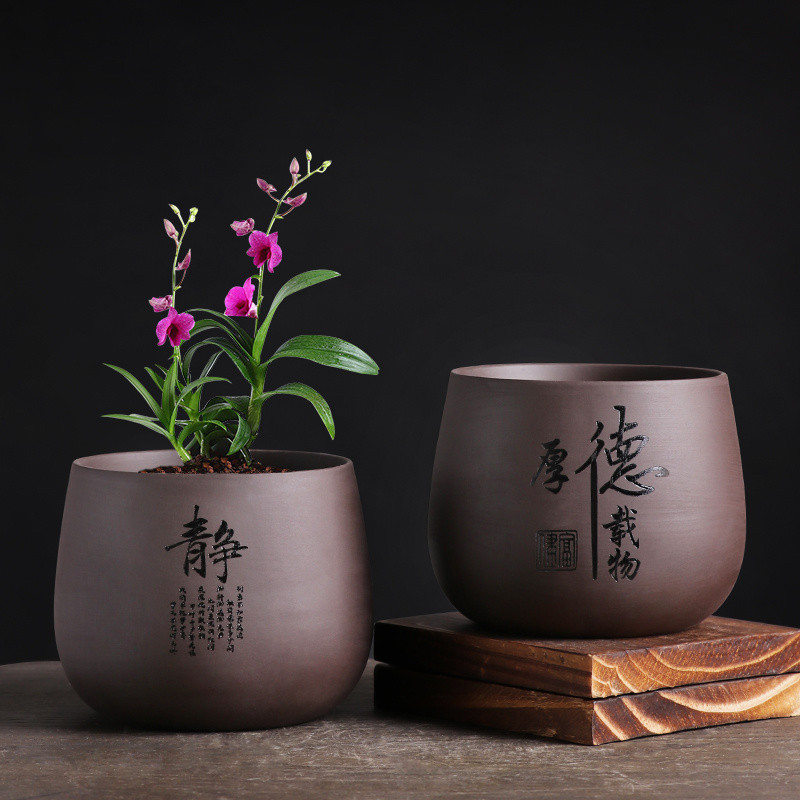 Pots & Planters 91%好评率精品文竹紫砂花盆小号专用绿植老桩带托盘小兰花赤楠陶瓷花盆室内 25.02.21 | Shopee ...
