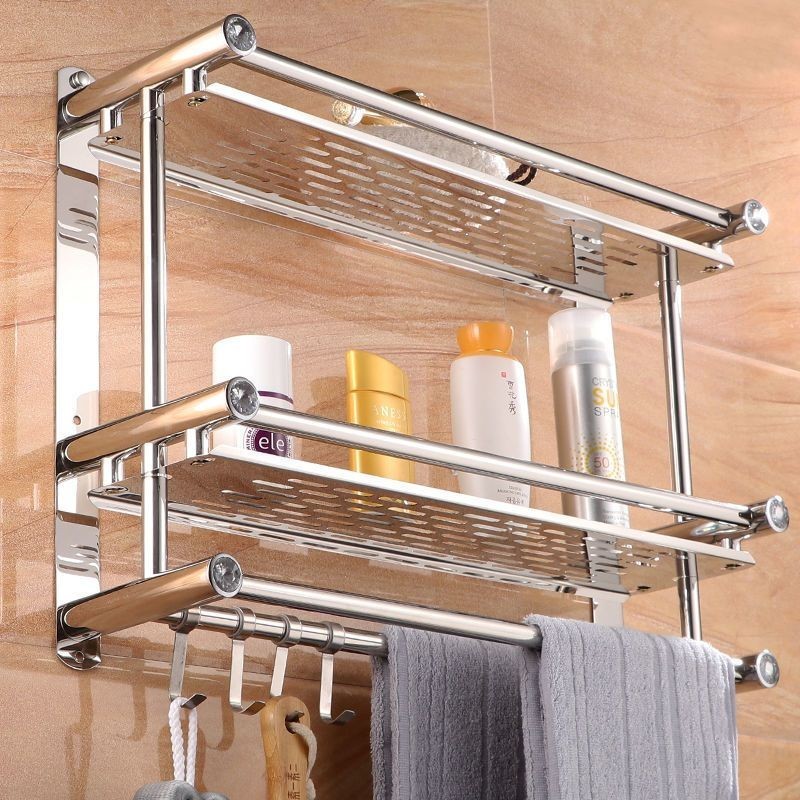 Wall Bathroom Rack Stainless Steel DoubleLayer Bath Towel Rack Towel