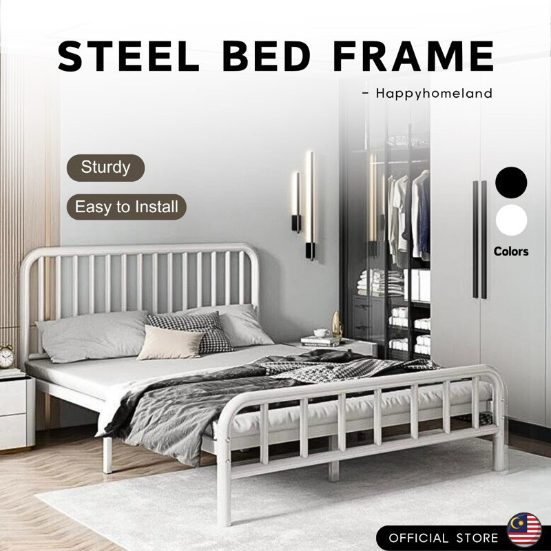 -READY STOCK-Steel Bed Frame 5ft / 6ft Queen / King Size Metal White ...