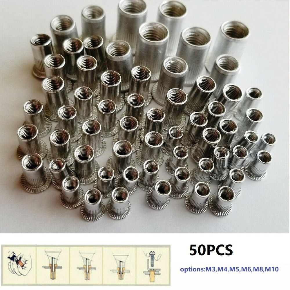 (MULSTORE) 50Pcs M6-M10 Thread Stainless Steel Flat Head Rivet Nut ...