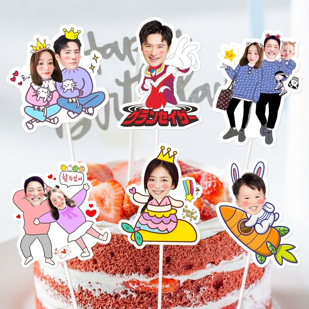 Cute Cartoon Customized Cake Topper with Photo for Birthday Party ...