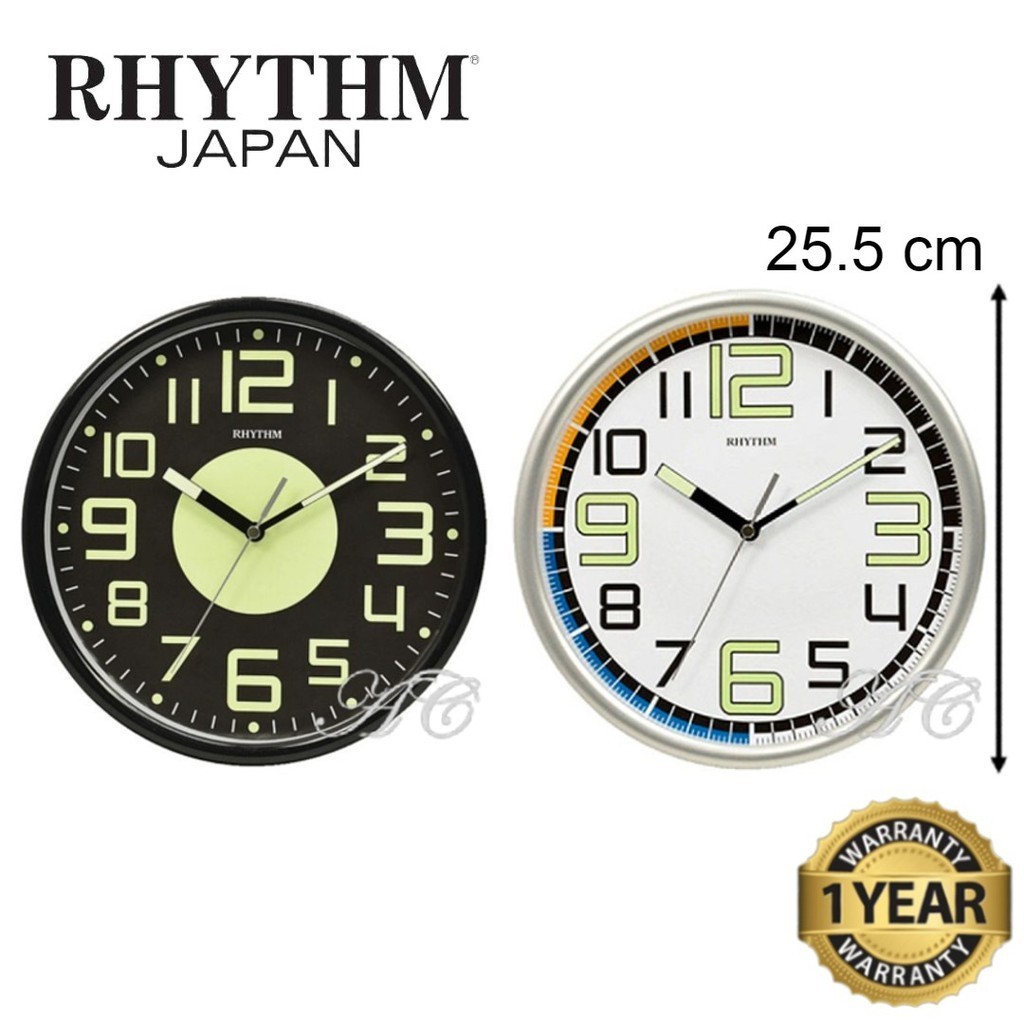 100 ORIGINAL RHYTHM Silent Glow in the Dark Analogue Wall Clock (Jam