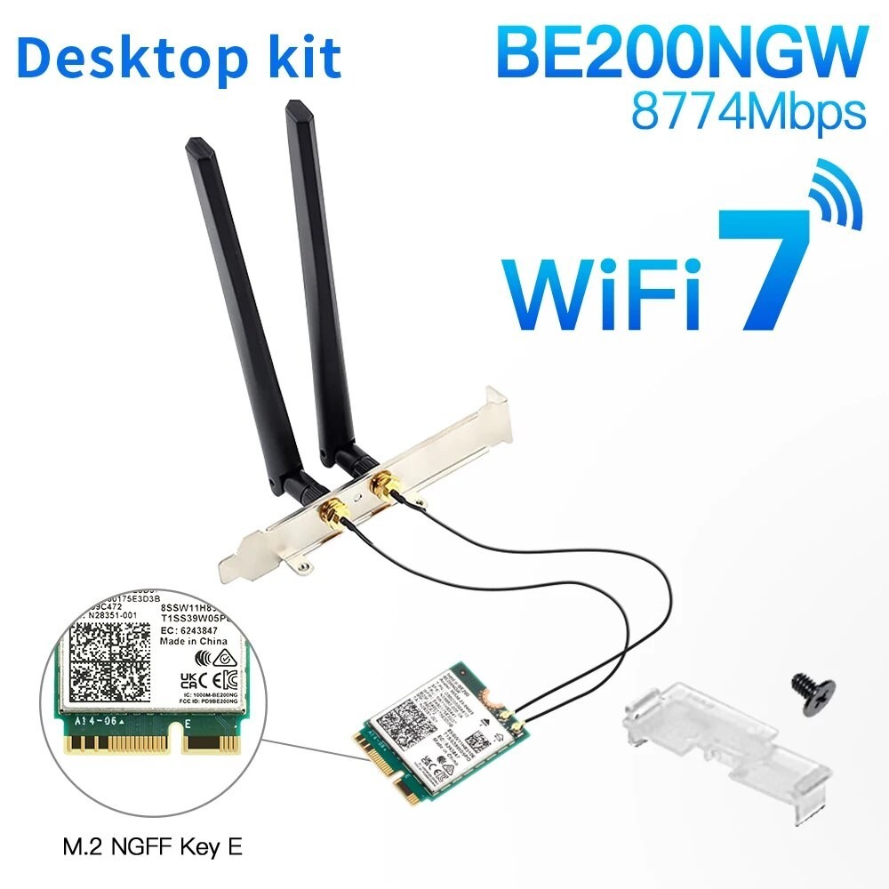 WiFi 7 For Intel BE200 M.2 Card Bluetooth 5.4 BE200NGW 2.4/5/6GHz ...