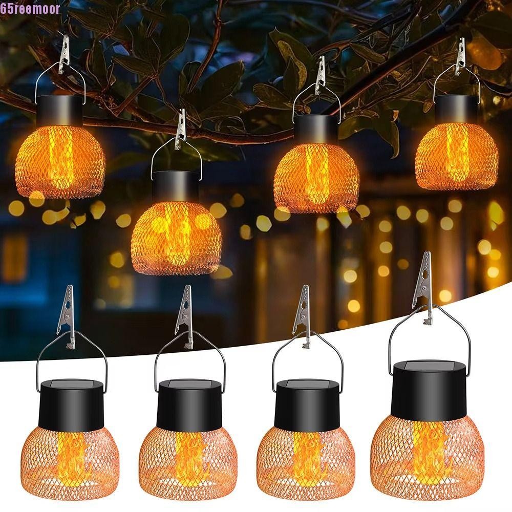 REEMOOR LED Solar Flame Effect Light, Hanging Warm Light Solar Lantern ...