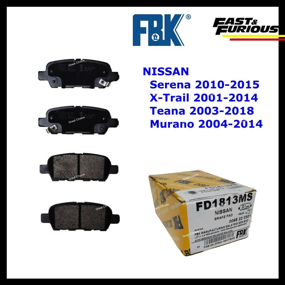 Ori FBK Serena C26 Teana J32 Rear Disc Brake Pad X-Trail T30 T31Cube ...