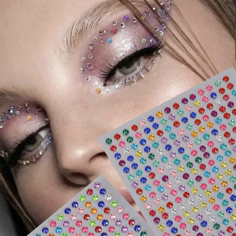 1 Sheet Colored Rhinestone Design Facial Tattoo Sticker | Shopee Malaysia