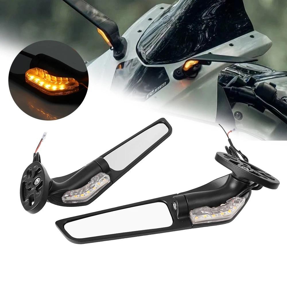 KUSIKIKA Motorcycle Winglet Mirrors With LED Turn Signals – Fit Honda CBR, Yamaha R6/R1, Kawasaki Ninja, Suzuki GSXR