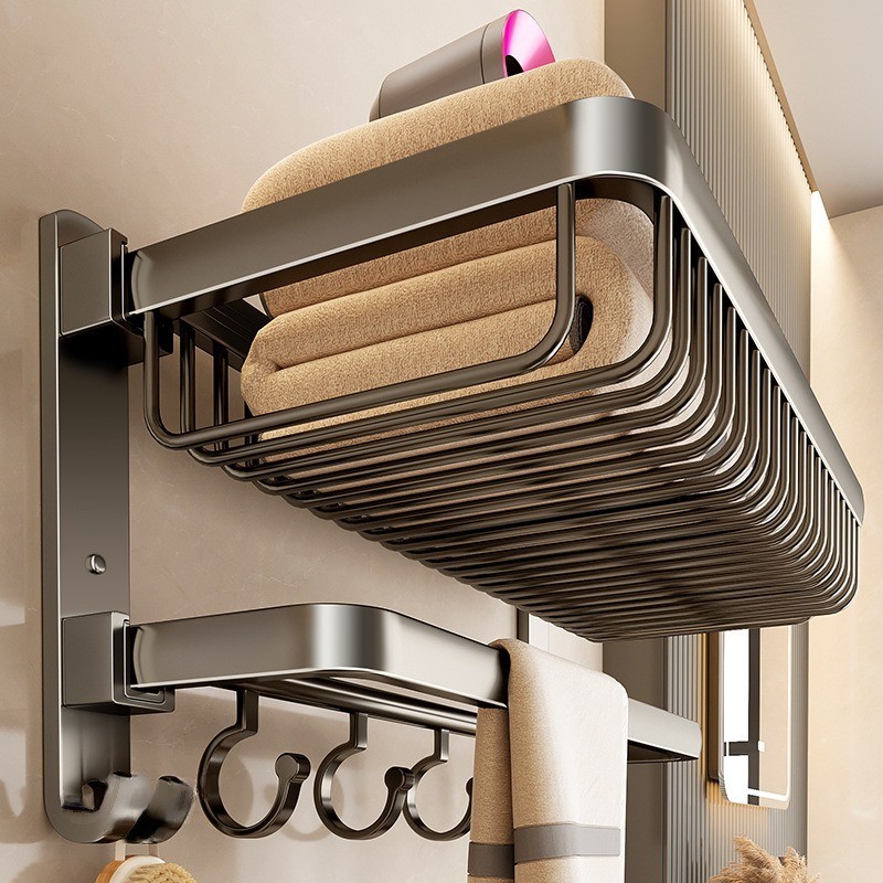 Gun Gray Towel Rack Toilet Perforation-Free Bathroom Shelf Integrated ...