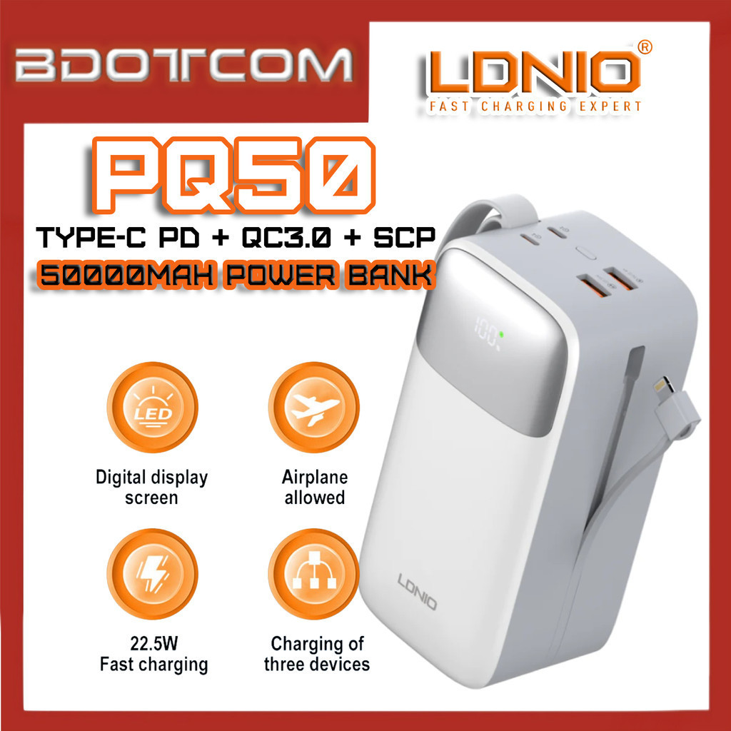 LDNIO PQ50 50000mAh [Type-C PD + QC3.0 + SCP] 22.5W Fast Charge Power ...