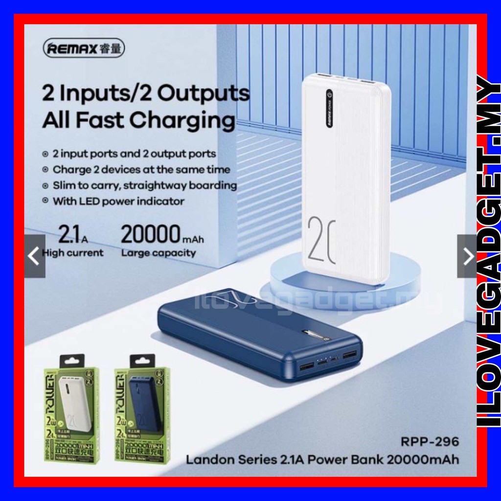 Remax RPP-296 20000mAh Power Bank Dual Usb 2 Input Fast Charging TypeC ...