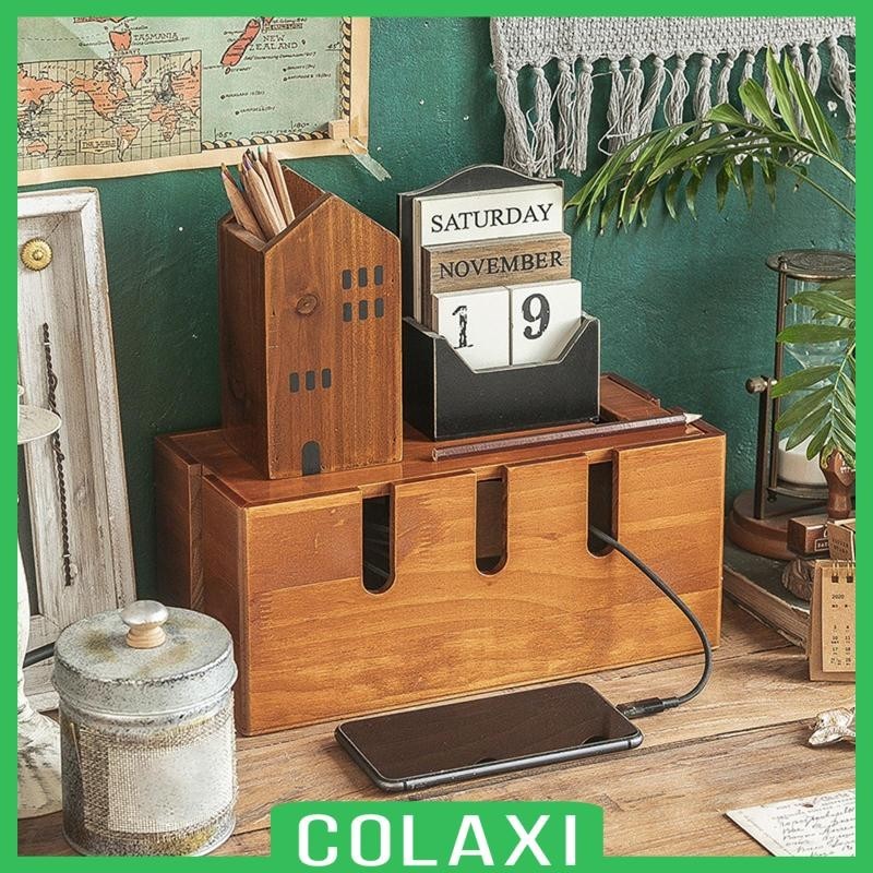 [Colaxi] Cable Management Box Hide Wires Power Cords Hider Wood Power