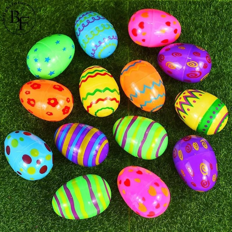 12Pcs Colorful Print Fillable Plastic Easter Eggs DIY Candy Gift Boxes ...