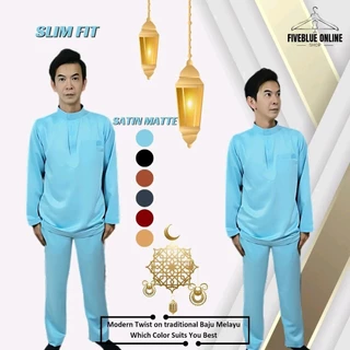 Stylish Slim Fit Satin Matte Baju Melayu Plain Color Formal Style Baju Raya Slimfit