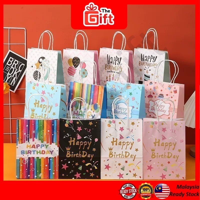 The GIft Happy Birthday Bag Thank You Paper Bag with handle Gift food Packaging Party Birthday goodies Door Gift Shopee Malaysia