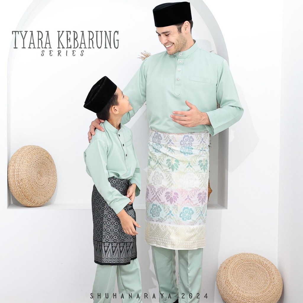 SHUHANA Baju Raya Family Set Sedondon Green Tea 2024 Viral Baju Kurung ...