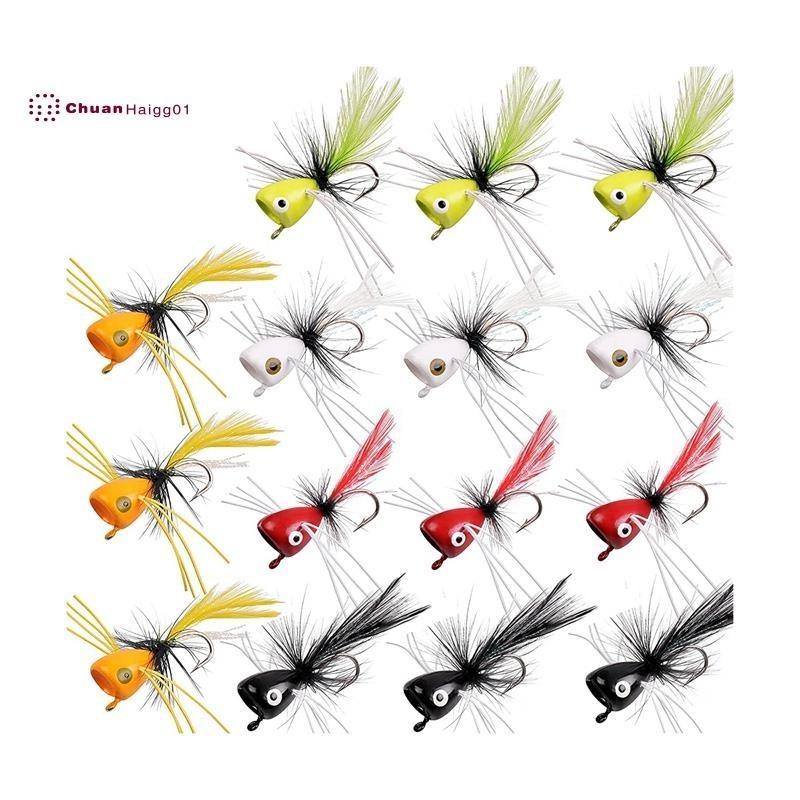 15Pcs Fly Fishing Poppers,Topwater Fishing Lures Bass Popper Flies for ...