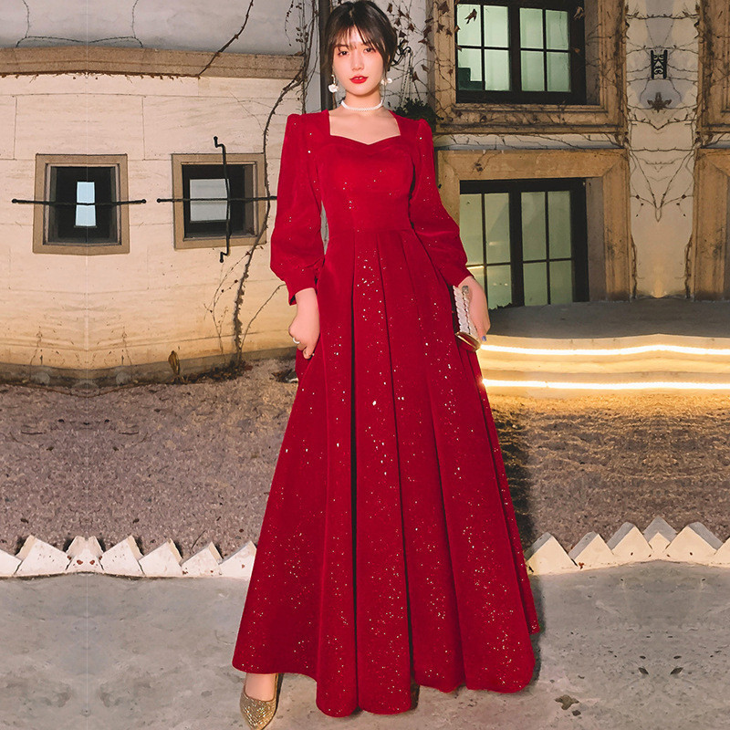 FLORAL Evening Dresses Gaun Makan Malam Red Long Sleeve Dinner Dress Party Ball Gown Host S Fishtail Star Shining H333 Shopee Malaysia