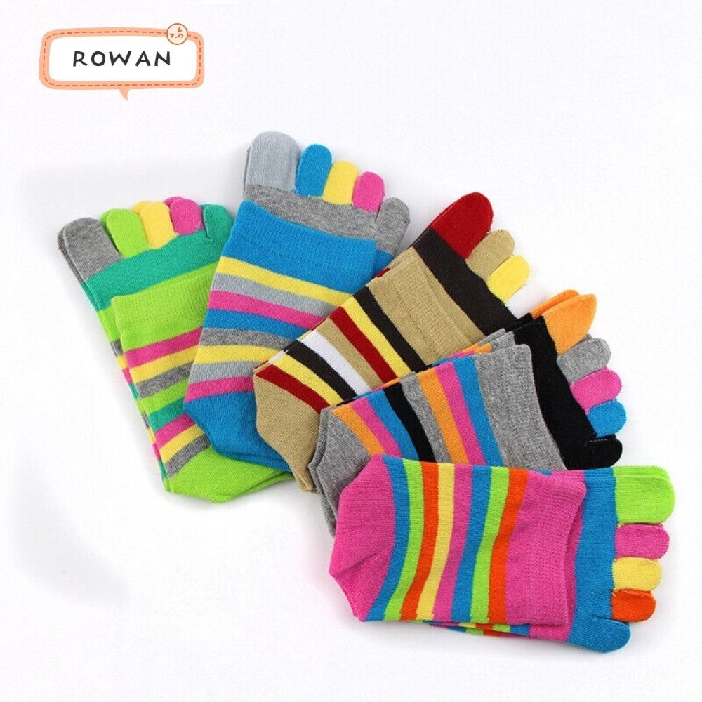 ROWAN Five Toe Socks, Women Men Finger Striped Warm Ankle Sock, Cotton ...