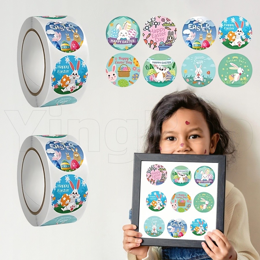 500PCS Easter Stickers Roll,1 Inches 8 Designs Bunny Round Stickers for ...