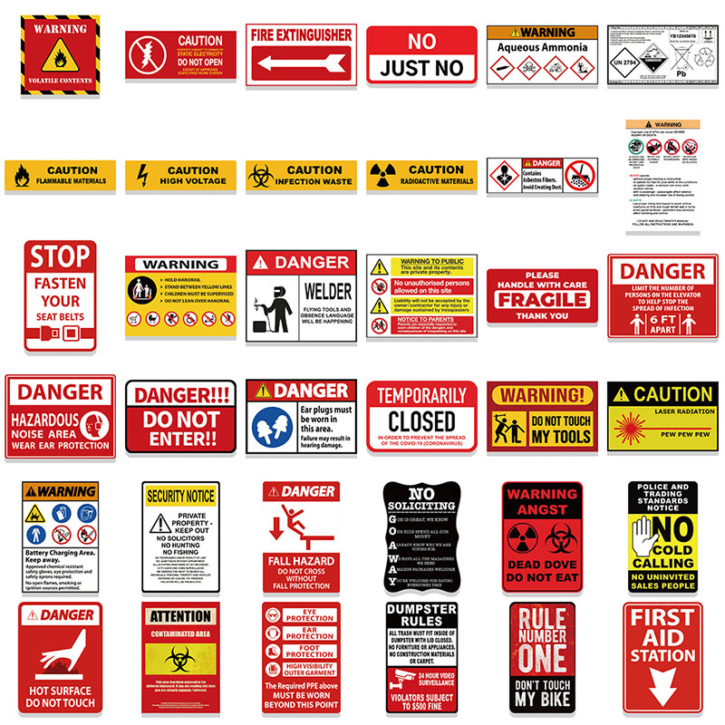 [YAN] 75Pcs Warning Stickers Danger Banning Signs Reminder Decal Laptop ...