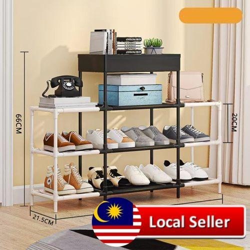 4 Tier Shoe Rack Storage Metal Multi Layer DIY Easy Assemble Rak Kasut ...
