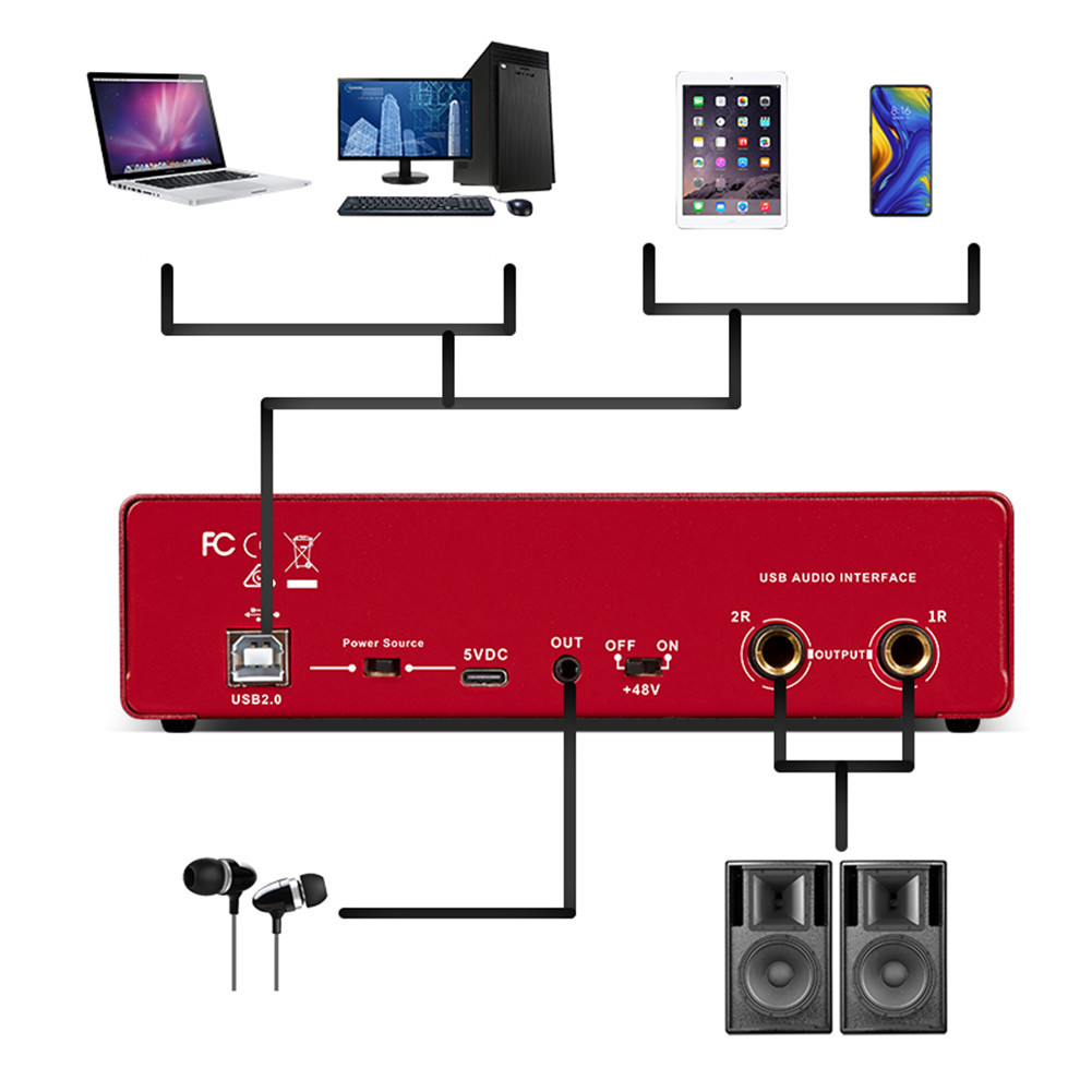 MD22 Audio Sound Card 48V Phantom Power USB Audio Interface for Guitar ...