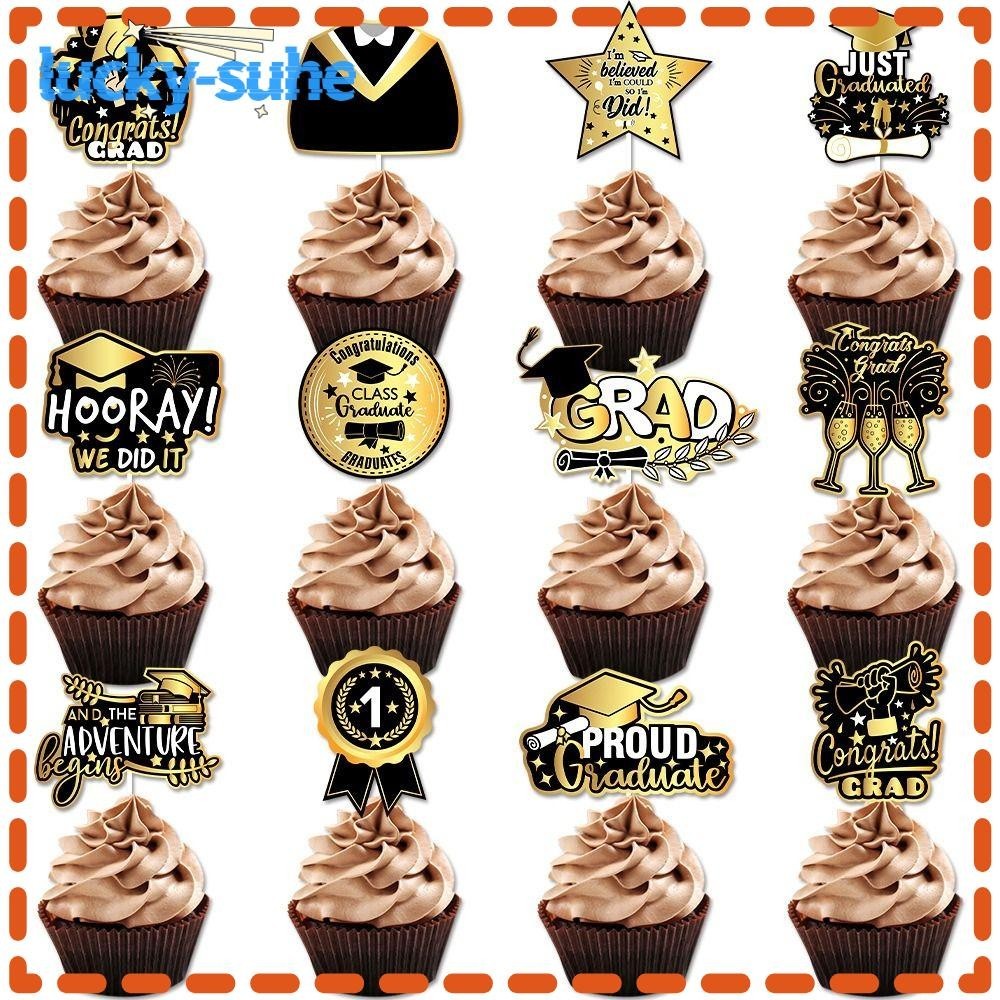 LUCKYSUHE 12pcs Cupcake Topper, Cake Decor Bachelor Hat Cupcake
