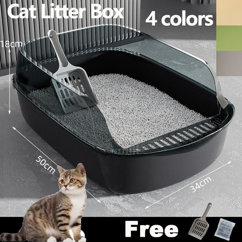 Cat Litter Box Basin Toilet with Scoop Semi Enclosed Kitten Toilet ...