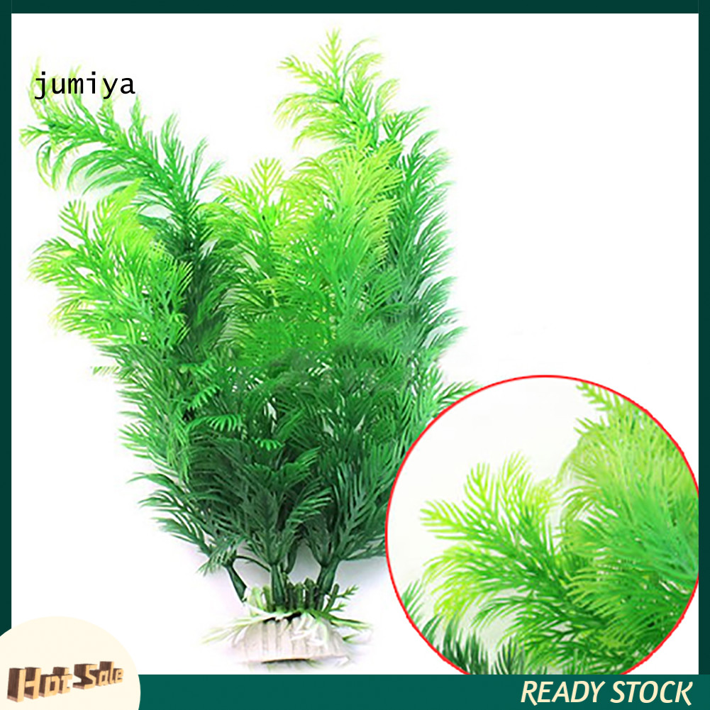Uxcell Artificial Aquarium Plant - 21.6 Inch Green Plastic Grass With Ceramic Base For Fish Tanks