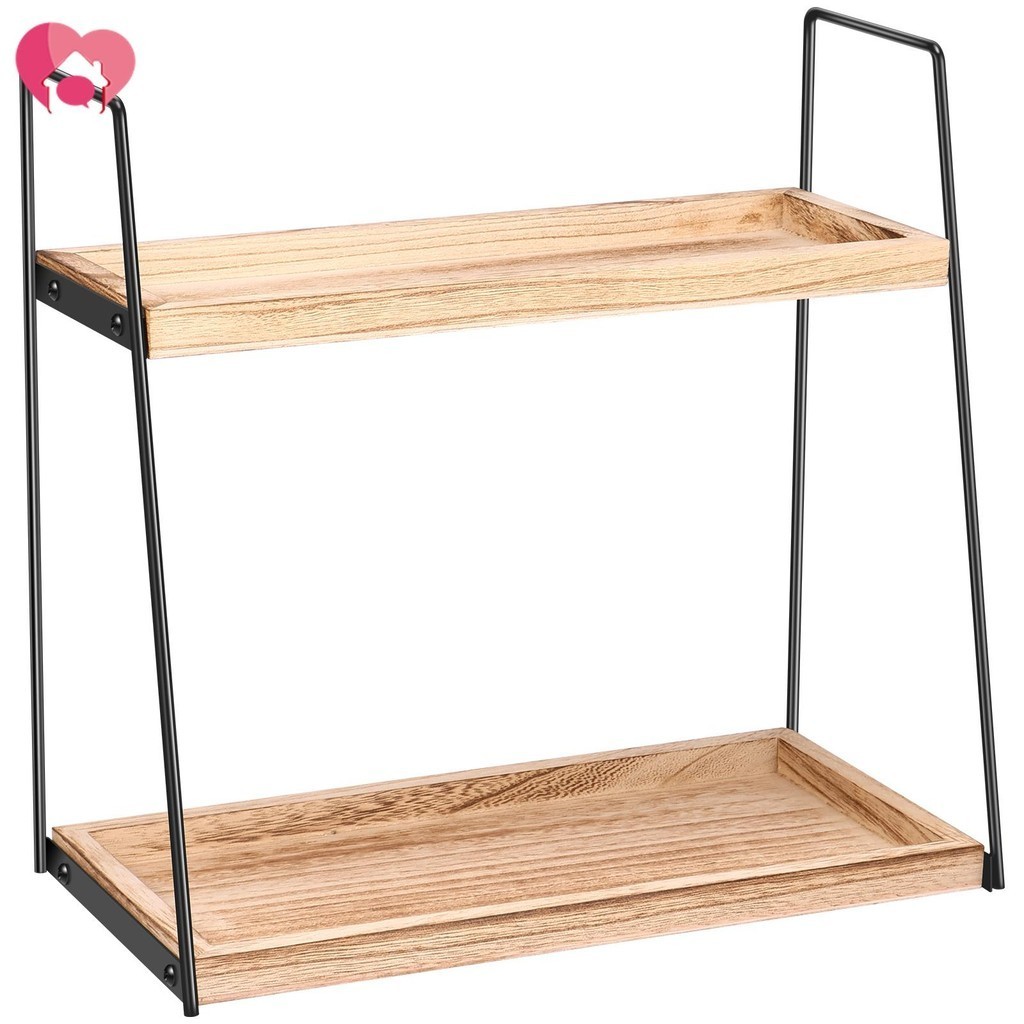 Bathroom Counter Organizer Rack 2-Tier Wood Cosmetic Storage Shelf ...
