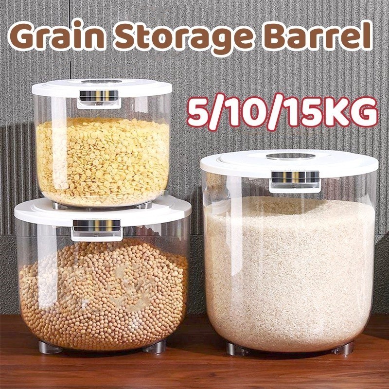 5/10/15KG Rice Storage Box Bucket Automatic Rice Dispenser Collection ...