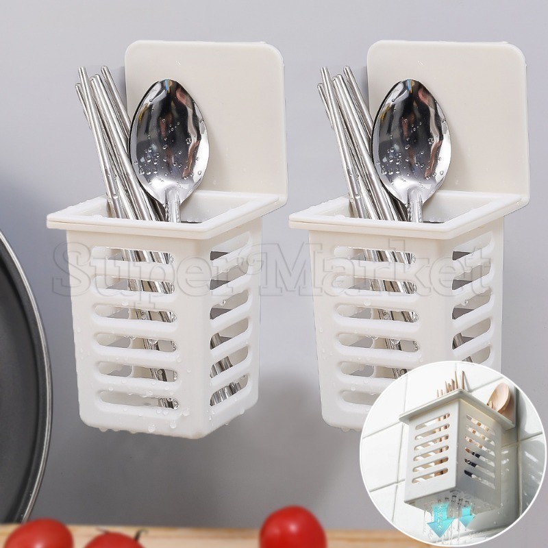 Drainage Basket - Wall Mounted Storage Rack - Chopsticks Spoons Holder ...