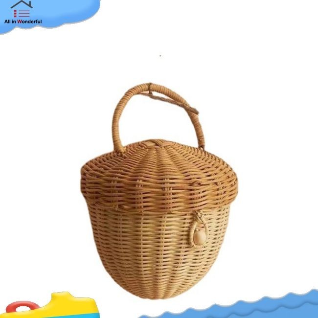 WONDER Acorn Basket With Lid Storage Basket Hand Bag Rattan Acorn ...