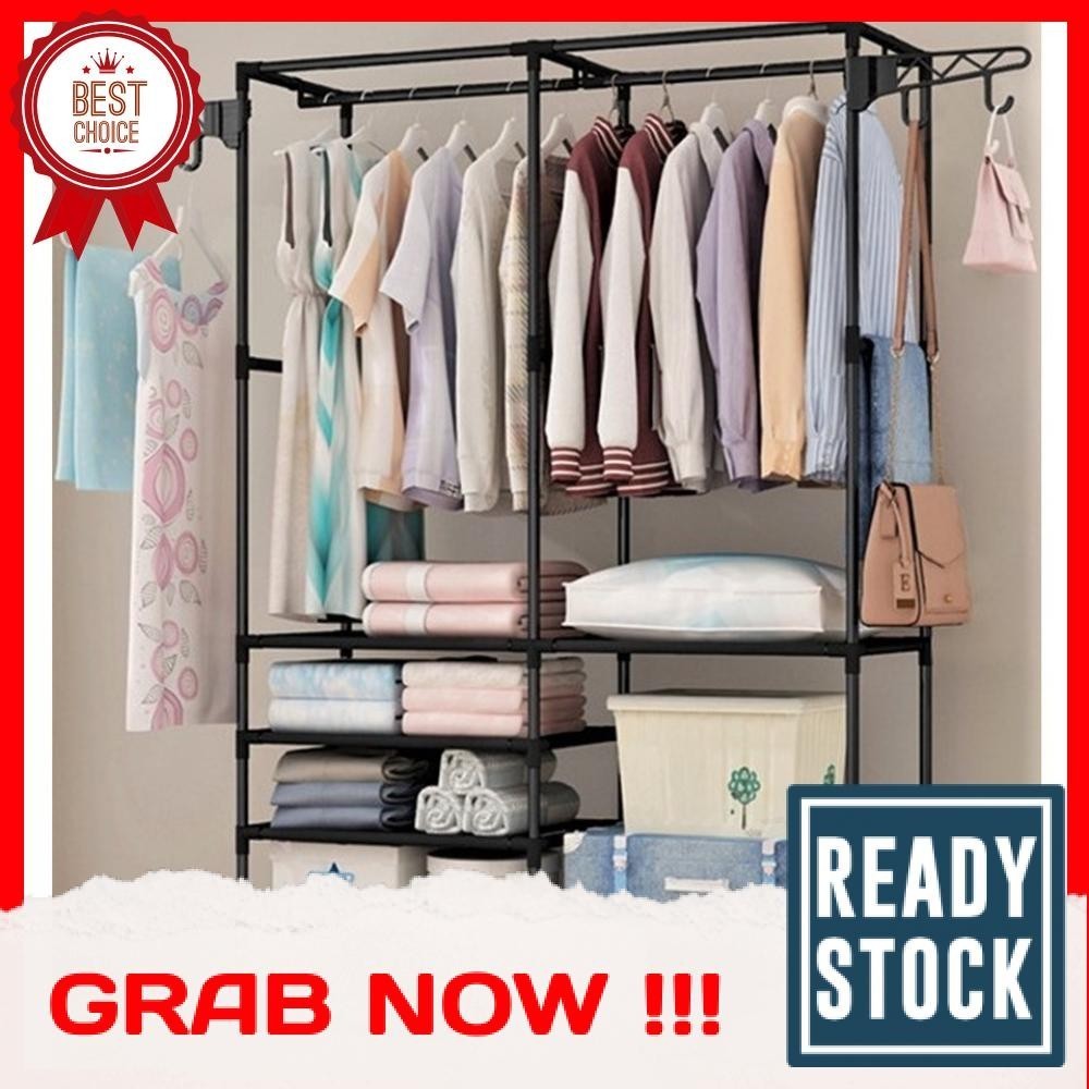 [LOCAL READY STOCKS] Korean Style Multipurpose Metal Clothes Dual Rack ...