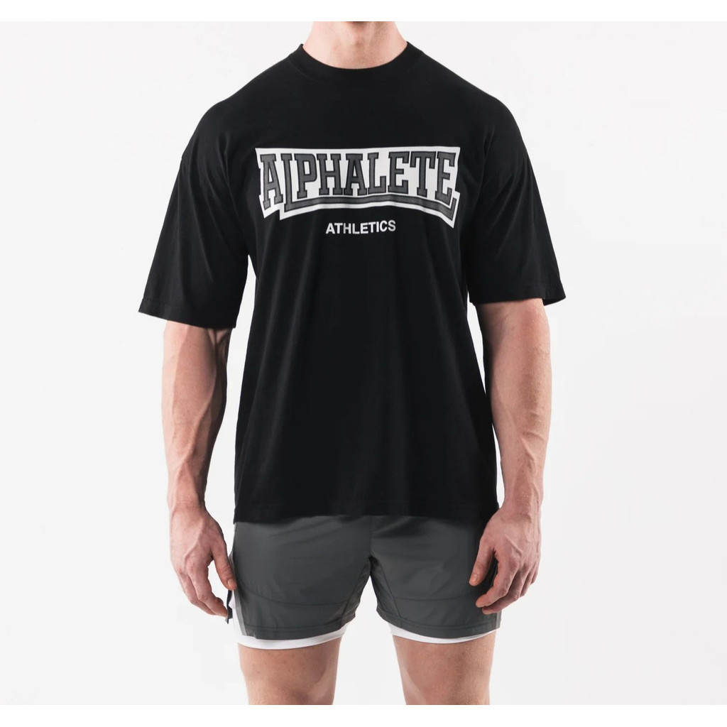 Ready stock ALPHALETE Men Women Letters Loose Short Sleeve Pure Cotton  Casual Fitness Training Casual T-Shirt