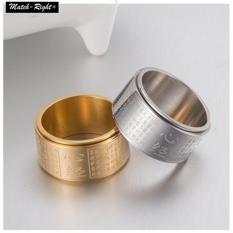 Heart Sutra Rotating Ring Unisex Gold Silver Color Titanium Ring ...