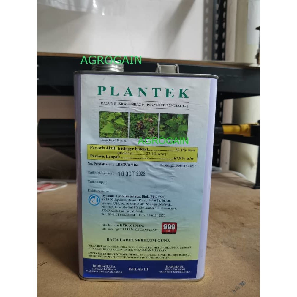 Plantek Herbicide Racun Rumput Triclopyr Butotyl 杀草剂 4l Shopee