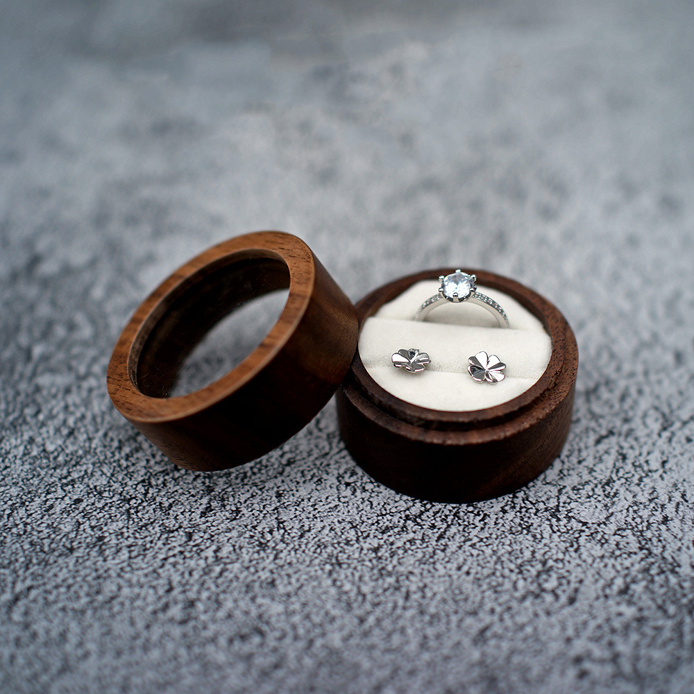 Wood Jewelry Box Wedding Ring Box Round Ring Box Earring Rings ...