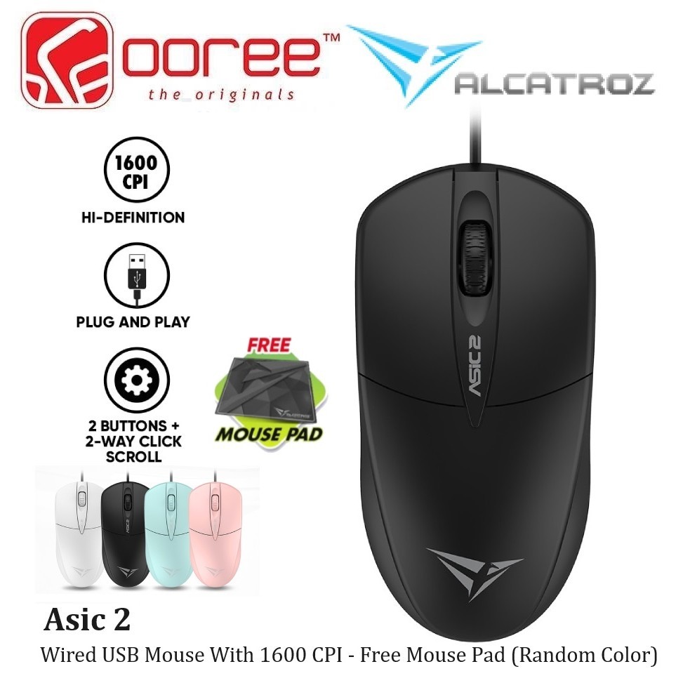 ALCATROZ ASIC 2 WIRED USB MOUSE 1600 CPI / 3 BUTTON OPTICAL WITH HIGH ...