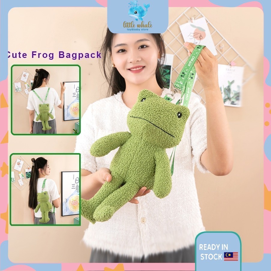 🐳Cute Fur Frog Soft Cute Toddler Backpack Plush Kids Children School ...