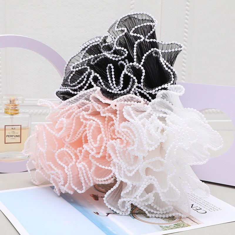 400cm Flower Bouquet Wrapping Paper / Lace Edge Pearl Netting Thread ...