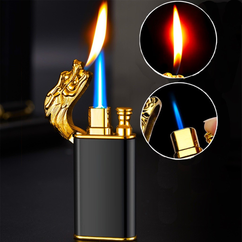 Lighter Dual Flame Dragon Head Jet Windproof Flame Normal Flame Metal ...