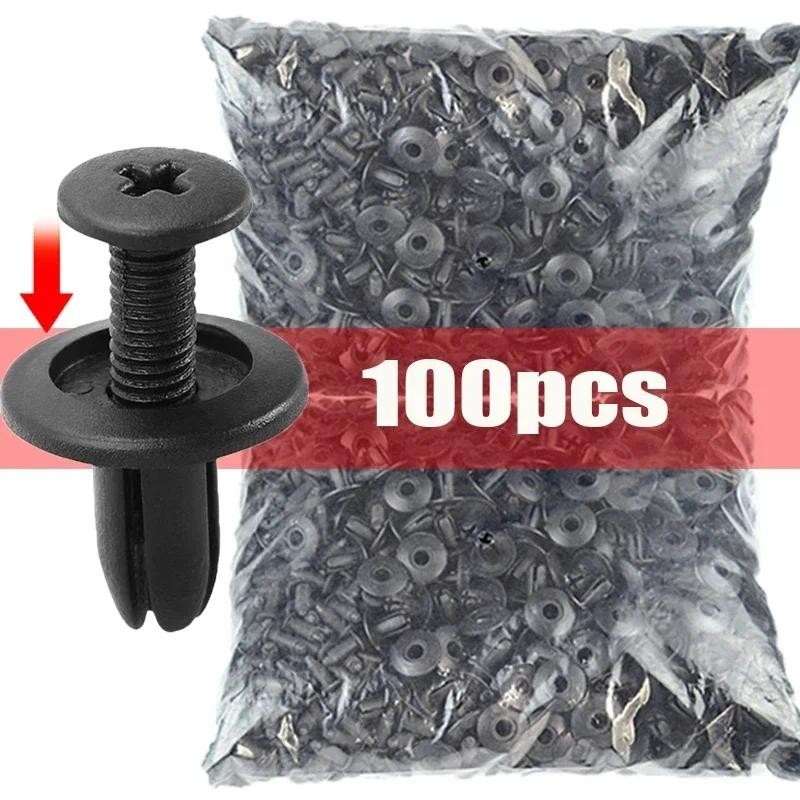 100pcs 8mm Plastic Rivets Fasteners Screw Car Bumper Fender Black Rivet ...