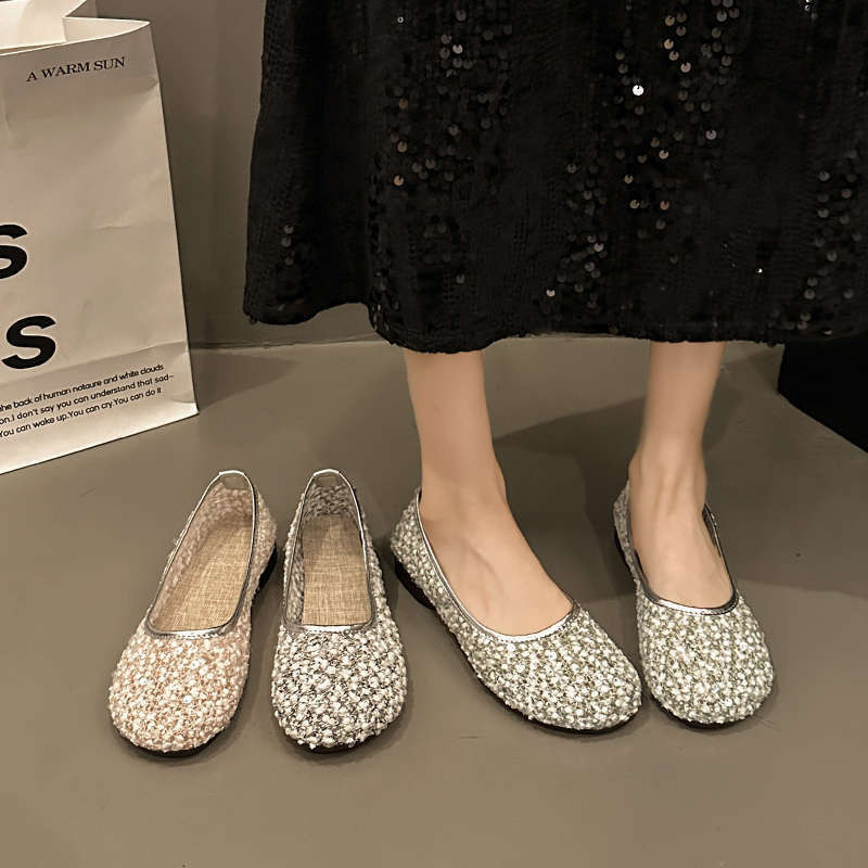Gentle Flat Slip-On Peas Shoes French Chanel Style Sequined Shoes 2024 ...